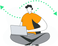 Domains 7 A man sitting cross legged with a laptop