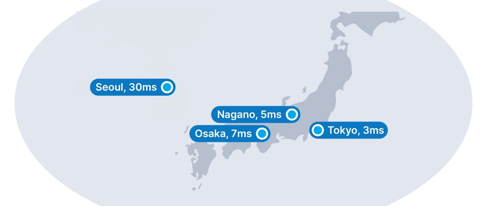 A map with blue and white circles and text